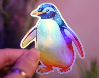 Holographic Penguin Bird Sticker Rainbow Decal Laptop Hydro  Tag Shiny Handmade Die-Cut BuJo Scrapbooking Planner Cute Kawaii Animal