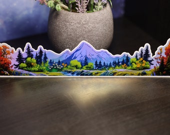 Holographic Forest Mountain Magnet Wrap Sticker: Springtime Nature Decal