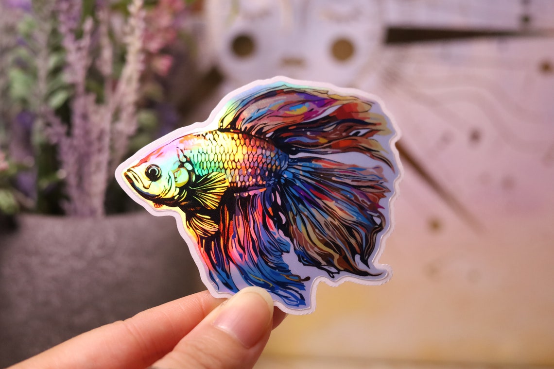 Holographic Betta Fish Sticker: Rainbow Siamese Fighting Fish Decal ...