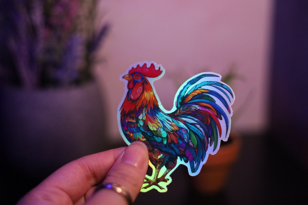 Holographic Rooster Sticker - Rainbow Farm Animal Decal, Magnet - Etsy