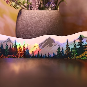 Holographic Mountains Forest Wrap around waterproof Sticker Rainbow Decal Laptop Shiny Die-Cut Car Hike Nature Rocky Appalachian Park Magnet