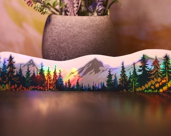 Holographic Mountains Forest Wrap around Sticker Rainbow Decal Laptop Shiny Handmade Die-Cut Planner Dark Hike Nature Rocky Appalachian Park