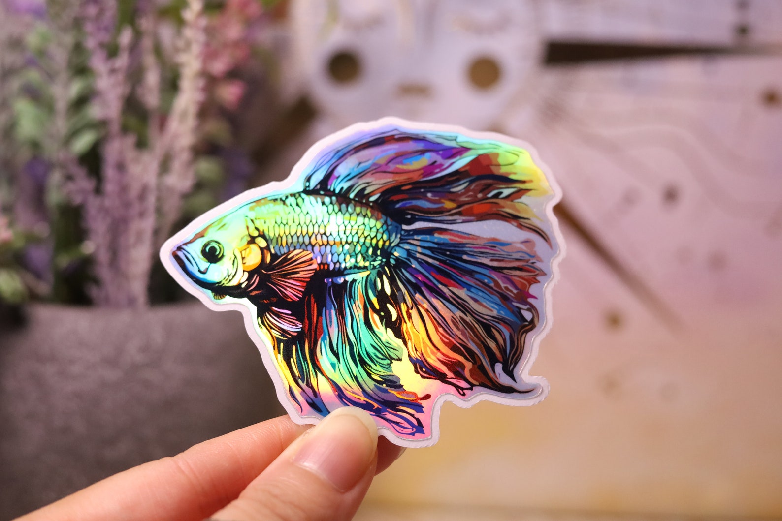 Holographic Betta Fish Sticker: Rainbow Siamese Fighting Fish Decal ...