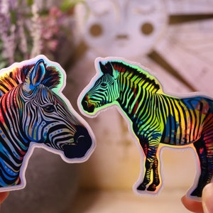 Holographic Zebra Sticker Rainbow Decal Laptop Hydro  Equine Shiny Handmade Die-Cut BuJo Scrapbook Planner Cute Stripes horse Animal