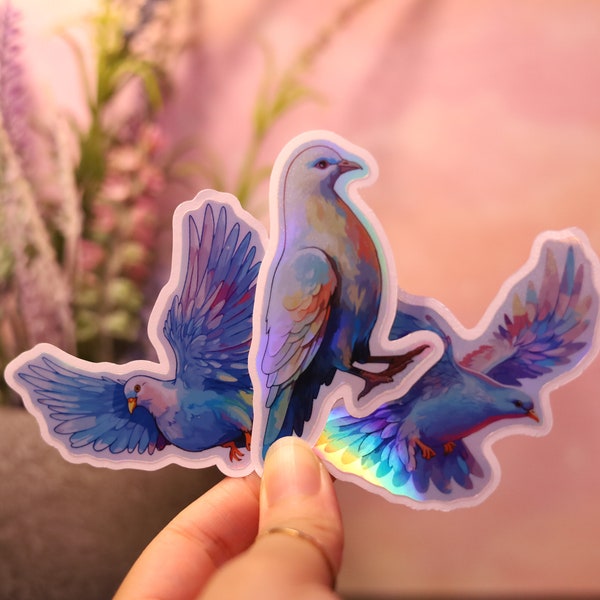 Holographic Dove Bird Sticker Rainbow Decal Laptop Hydro Just Married Shiny  Handmade Die-Cut BuJo Scrapbook Peace Cute Kawaii Animal