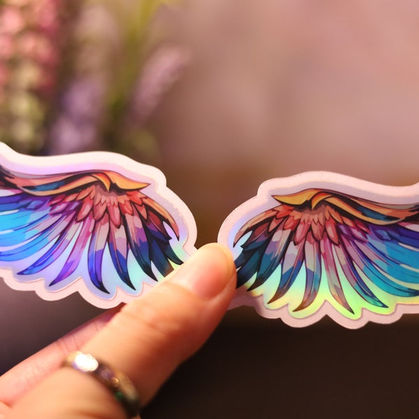 Holographic Angel Wings Sticker Rainbow  bird wing Decal Laptop Wall lone Shiny Handmade Die-Cut BuJo Scrapbooking Planner feathers