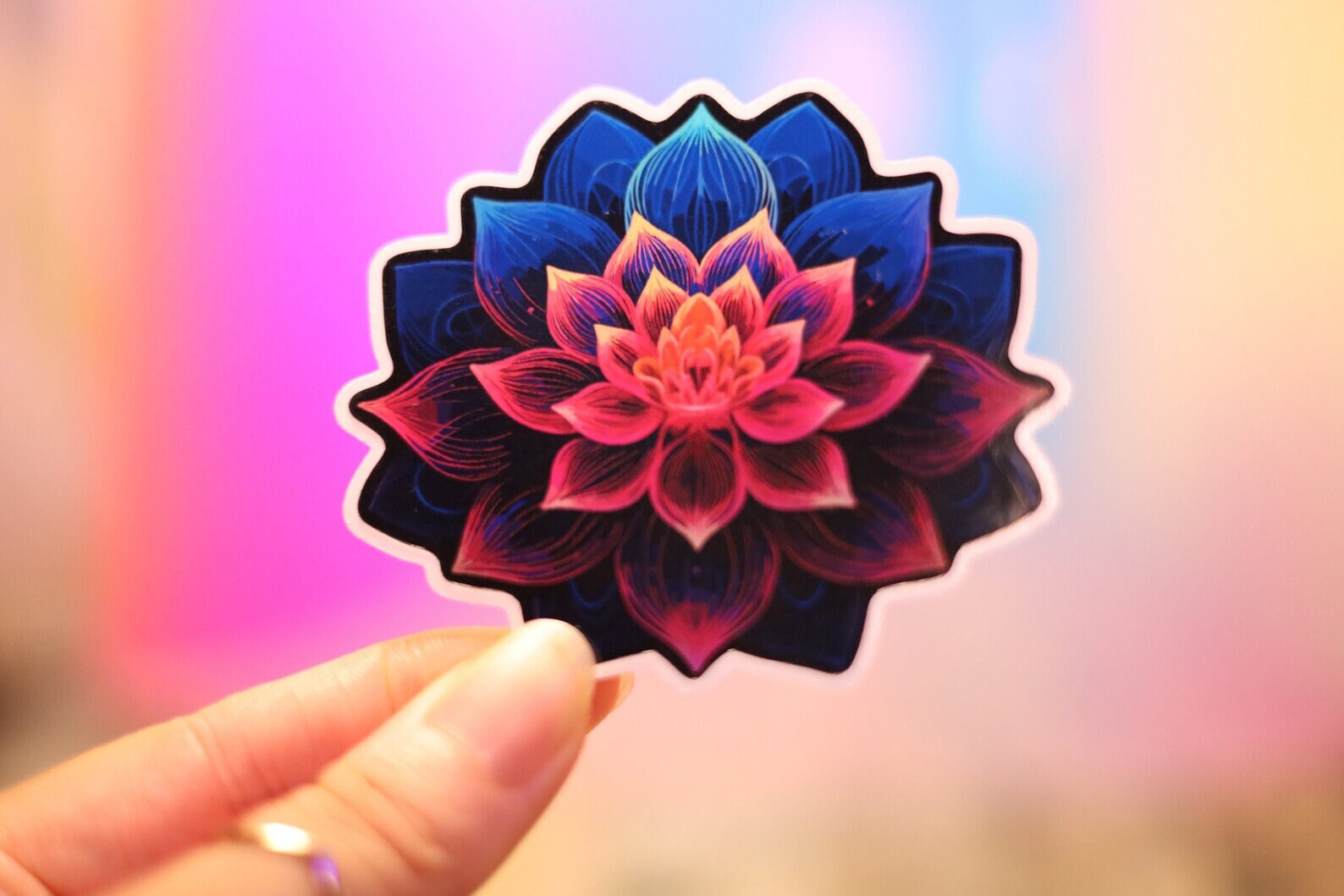 Lotous Sticker Holographic Lotus Flower Sticker, Black Dahlia, Shiny Decal, Magnet - Etsy