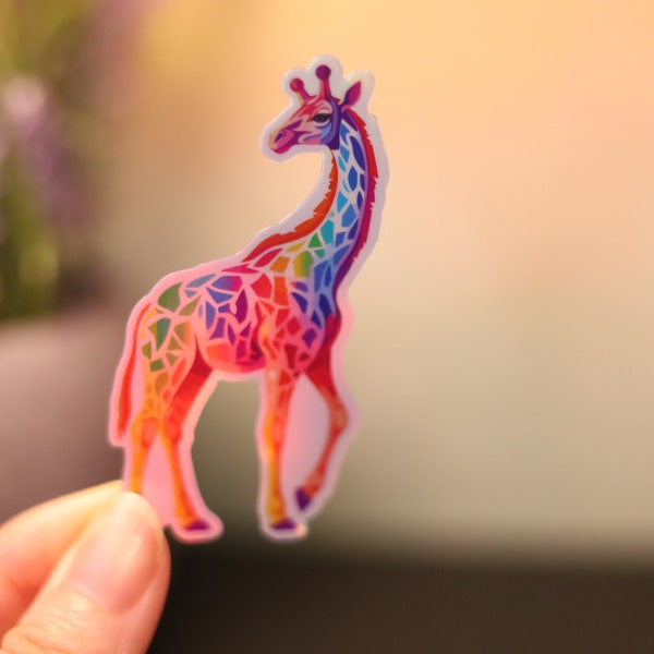 Holographic Giraffe Sticker Rainbow Decal Laptop Hydro Tag Shiny Handmade Die-Cut BuJo Scrapbook Planner Cute Kawaii Animal Safari Wild