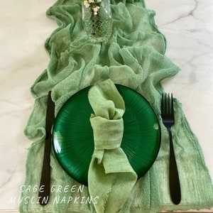 Sage green cotton table napkin, Boho wedding decor, Rustic cheese cloth napkins