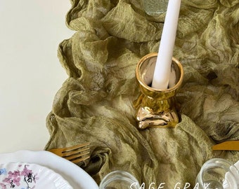 Sage Gray Wedding Reception Table Runner: Rustic Gauze Cheesecloth for Ceremony & Arch Draping