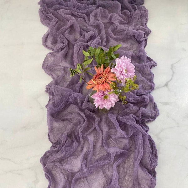 Lavander boho wedding cheesecloth table runner, Wedding arch tape, Rustic wedding centerpiece, Sand ceremony arbor decor