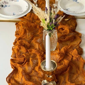 Burnt orange fall wedding decor, Boho wedding table runner, Cheesecloth centerpiece for runners image 1