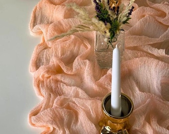 Peach table runner wedding decor, Rustic arch backdrop, Boho wedding centerpieces for gauze table runners