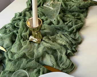 Boho Rustic Wedding Table Runner and Arch Drape Decor, Sage Green Gauze Fabric,