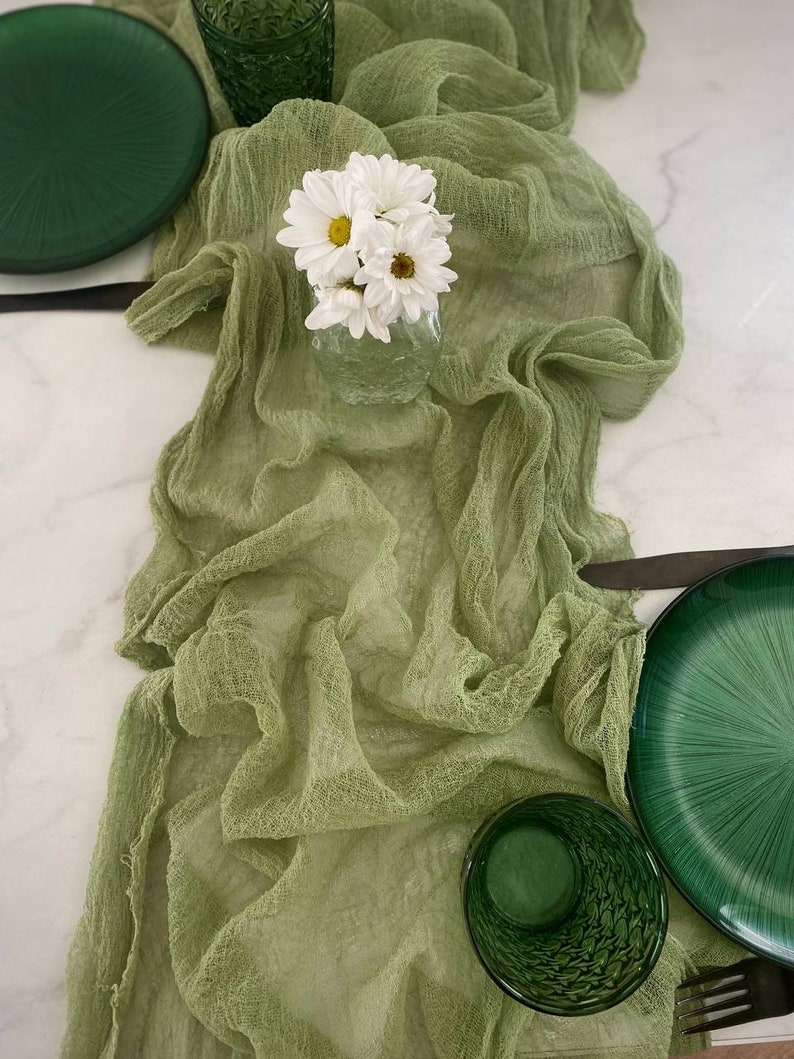 Sage Green Boho Wedding Cheesecloth Table Runner Wedding Arch Etsy UK