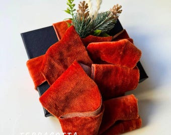 Hand Dyed Terracotta Velvet Ribbon: Hand Torn Silk Bouquet Decor