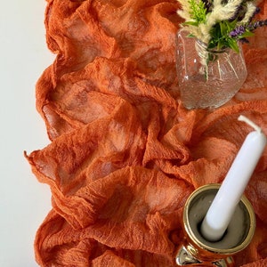 Burnt orange fall wedding decor, Boho wedding table runner, Cheesecloth centerpiece for runners image 5