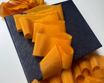 Hand Dyed Burnt Orange Silk Ribbon: Boho Wedding Bouquet Decor