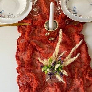 Burnt orange fall wedding decor, Boho wedding table runner, Cheesecloth centerpiece for runners image 9