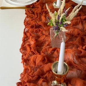 Burnt orange fall wedding decor, Boho wedding table runner, Cheesecloth centerpiece for runners image 6