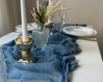 Raebel Runner Da Tavolo 40x140 Cm, Motivo Invernale Con Cervi, Blu E Argento, Decorazione Natalizia, Poliestere