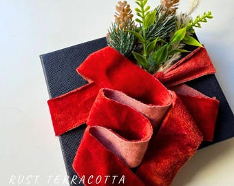 Hand Dyed Rust Terracotta Velvet Ribbon: Torn Silk Wedding Decor