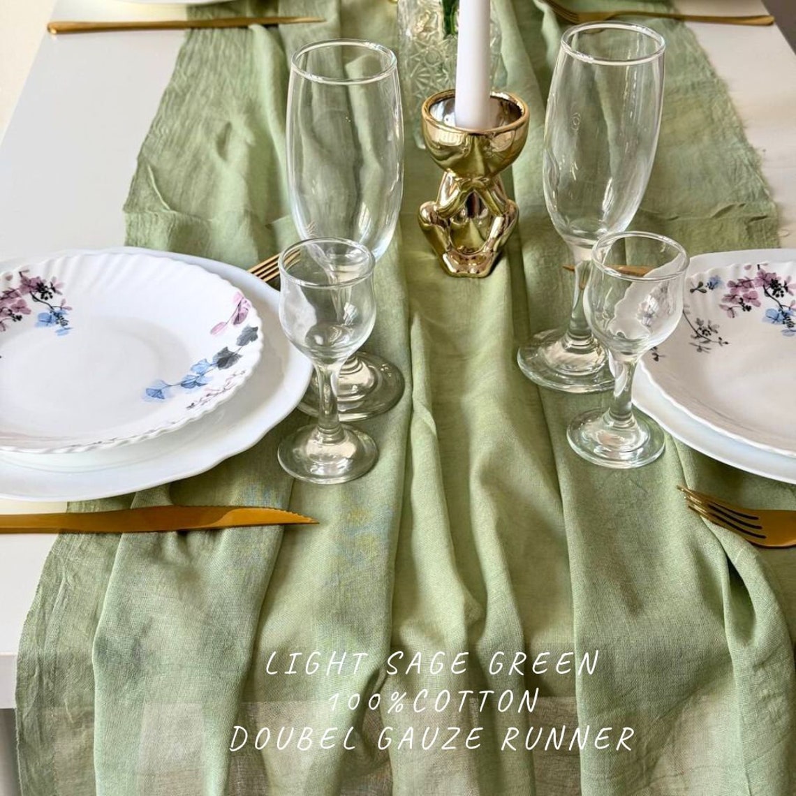 Sage Green Boho Wedding Cheesecloth Table Runners, Wedding Arch Decor