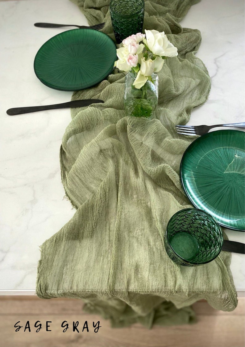 Sage Green Boho Wedding Cheesecloth Table Runner Wedding Arch Etsy