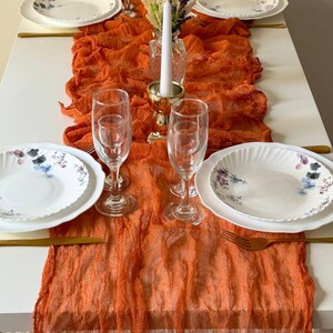 Burnt orange fall wedding decor, Boho wedding table runner, Cheesecloth centerpiece for runners image 4