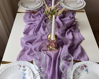 Lavender cheese cloth table runner for arch beckdrop, Purple wedding decorations