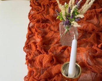 Terracotta boho bruiloft kaasdoek tafellopers, bruiloft boog decor, rustieke bruiloft middelpunt, bruiloft prieel tape draperen