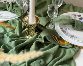 Sage Green Cheesecloth Wedding Table Runner, Gauze Fabric for Rustic Ceremony