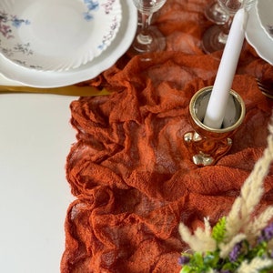 Burnt orange fall wedding decor, Boho wedding table runner, Cheesecloth centerpiece for runners image 7