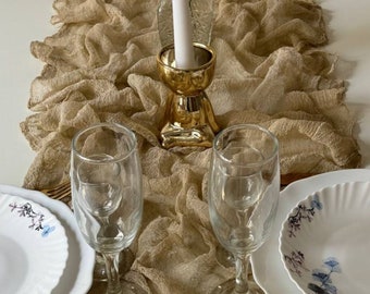 Beige cheesecloth table runner, Boho wedding decor for centerpiece runner