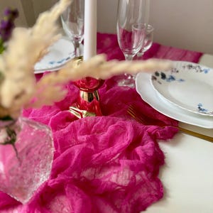 Centrotavola rosa per runner in garza, runner in tovaglia di cotone per matrimonio boho