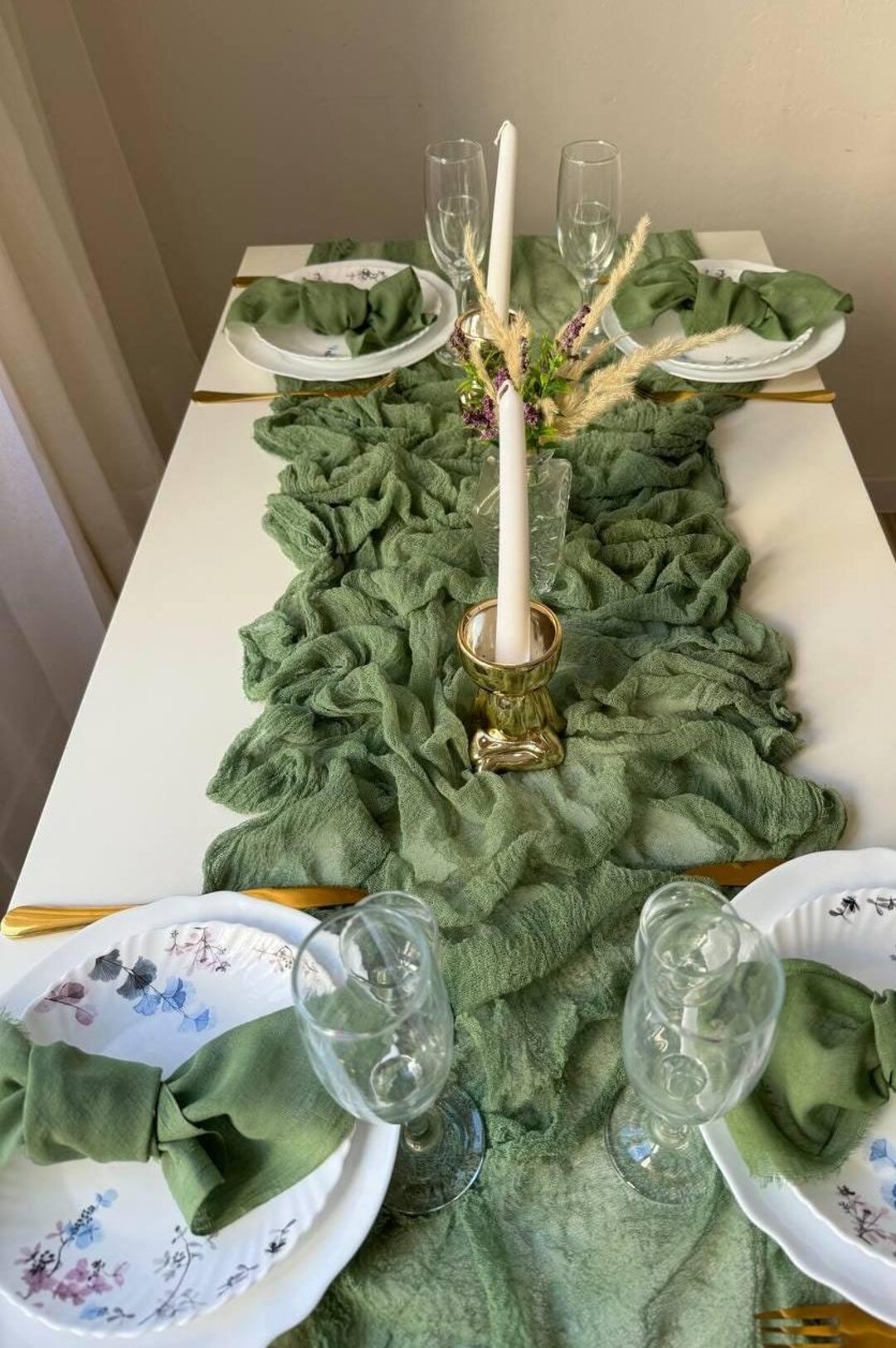 Sage Green Boho Wedding Cheesecloth Table Runners, Wedding Arch Tape
