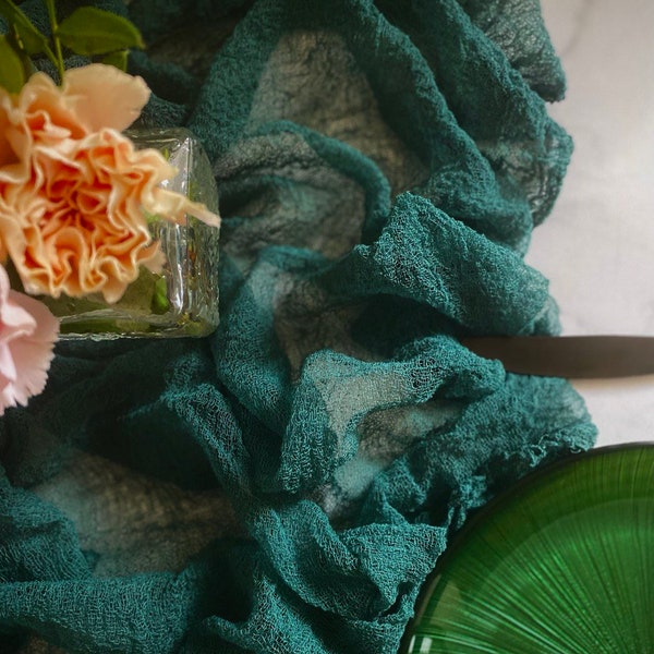 Dark green cheesecloth table runner Woodland party decor wedding centerpieces for tables runner