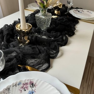Black gothic wedding decor, Halloween centerpiece for table runner, Boho arch backdrop
