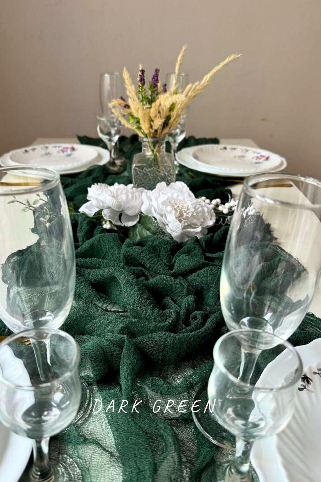 Table Green Roping Dark Green Cheesecloth Table Runner, Woodland Party Decor, Christmas ...