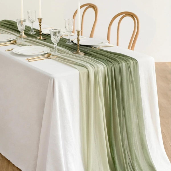 Chemins de table en étamine de mariage bohème vert sauge, ruban d'arc de mariage, pièce maîtresse de mariage rustique, décor de tonnelle de cérémonie sable
