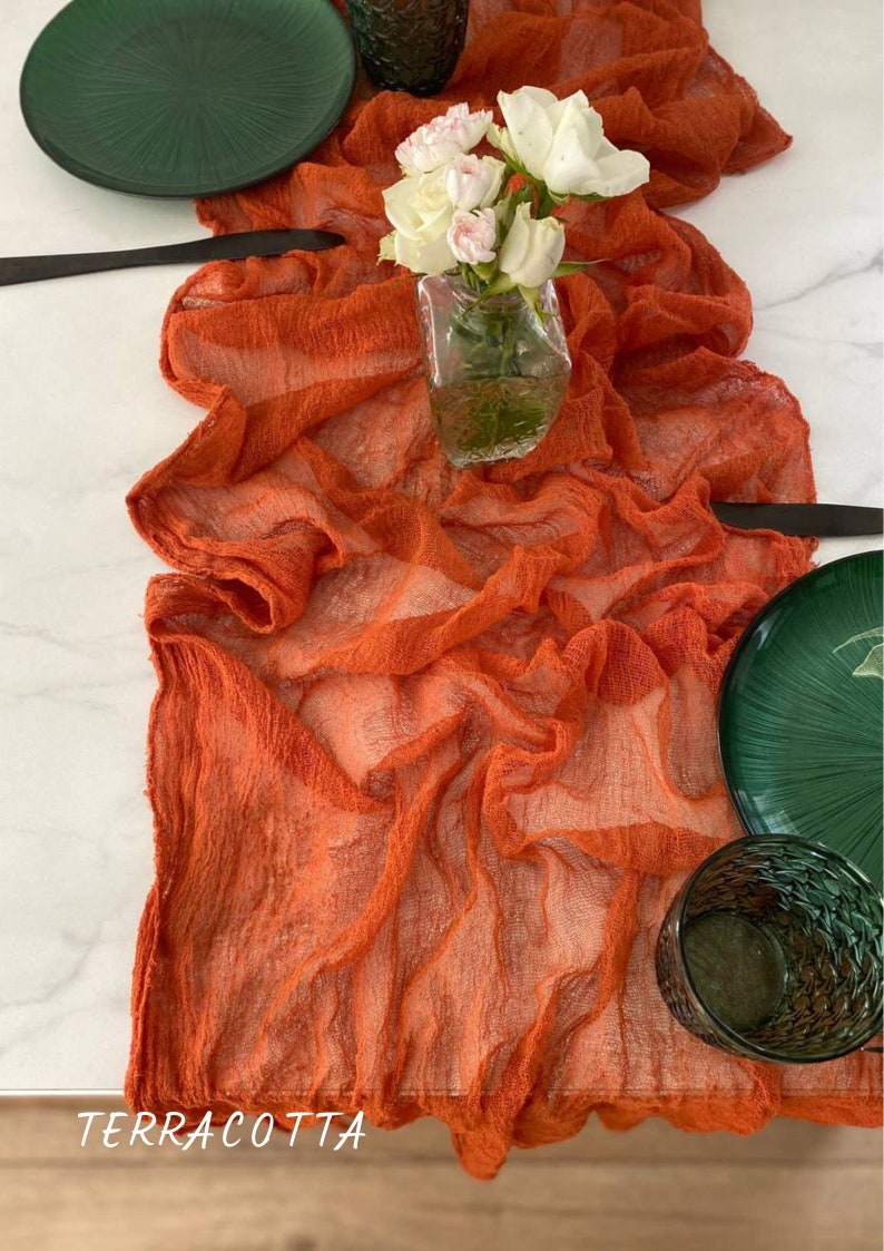 Terracotta Boho Wedding Cheesecloth Table Runner Wedding Arch Etsy