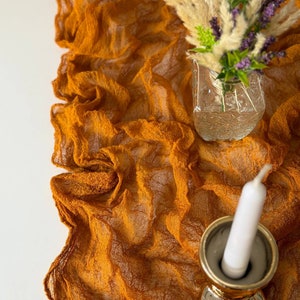 Burnt orange fall wedding decor, Boho wedding table runner, Cheesecloth centerpiece for runners image 2
