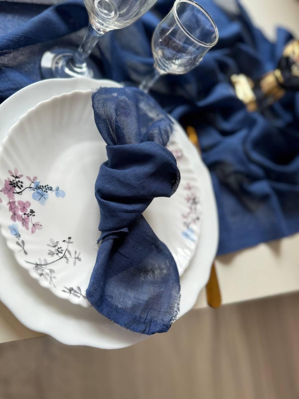 Navy blue serviettes de table gauze cotton napkins, Boho wedding napkins cloth decorations
