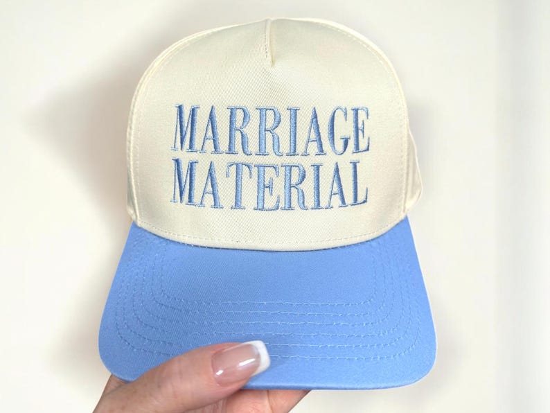 Marriage Material Embroidered Trucker Hat | Funny Bachelorette Party Bride Cap | Retro Engagement Gift | Trendy Wifey Apparel Snapback image 2