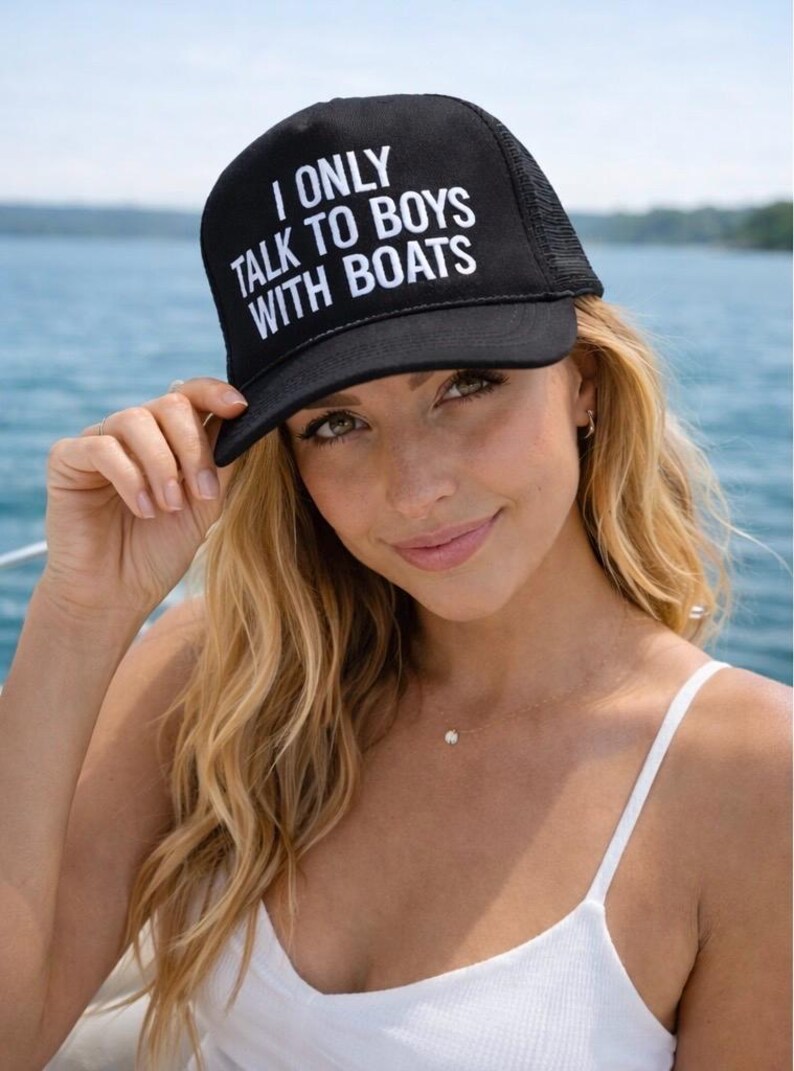 I Only Talk to Boys with Boats Hat - Embroidered Trucker - Funny Summer Hat image 3