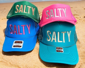 Salty Embroidered Trucker Hat - Coastal Cowgirl Foam Mesh Cap, Retro Beach Vacation Apparel, Summer Lake Vibes Gift For Her