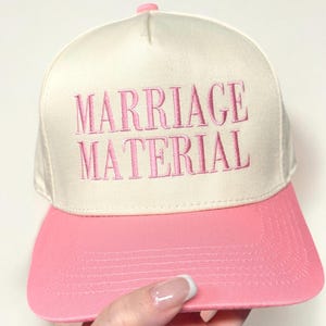 Marriage Material Embroidered Trucker Hat | Funny Bachelorette Party Bride Cap | Retro Engagement Gift | Trendy Wifey Apparel Snapback image 3