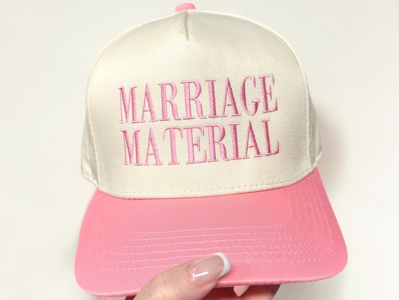 Marriage Material Embroidered Trucker Hat | Funny Bachelorette Party Bride Cap | Retro Engagement Gift | Trendy Wifey Apparel Snapback image 3