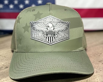 250th Anniversary Trucker Hat, Laser Engraved Eagle Patch Cap, USA 1776-2026 Independence Day Gift, Patriotic Semiquincentennial Apparel