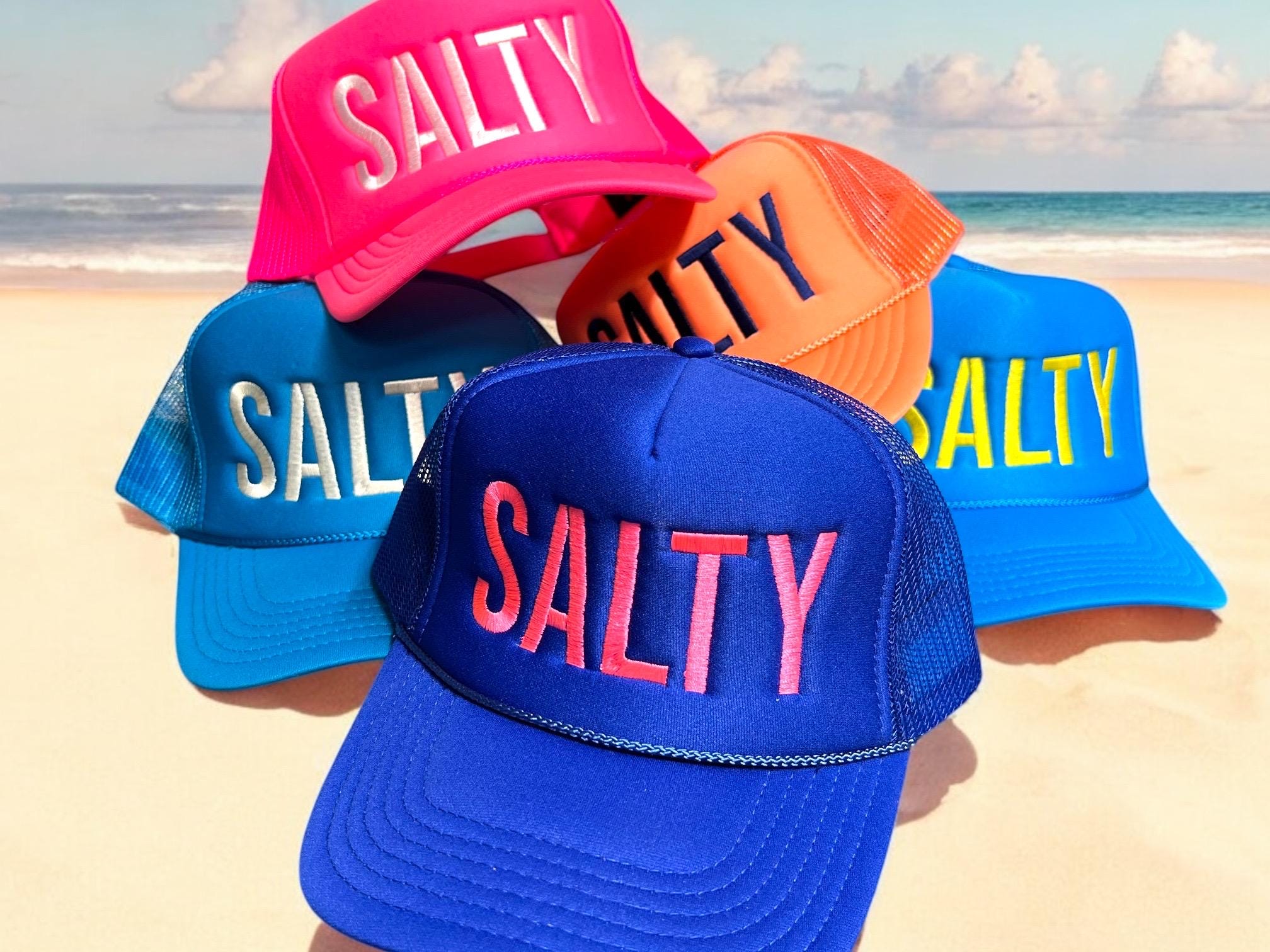 NEW SALTY Embroidered ☀️? Beach Go-er Cap Trucker Hat ??⛱️☀️?️?️⛱️?☀️?️ Salty Embroidered Trucker Hat - Coastal Cowgirl Foam Mesh  main image 3